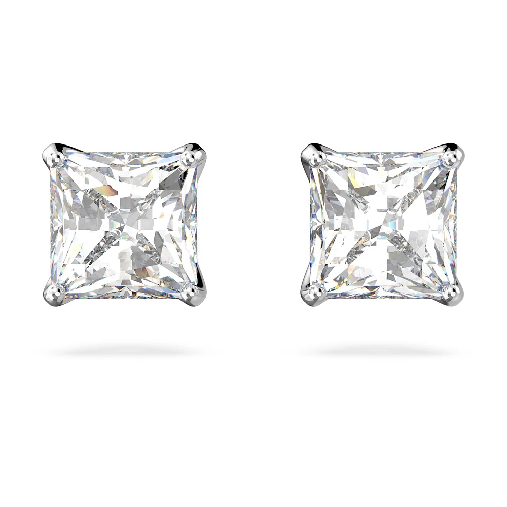 Attract stud earrings, Square cut, White, Rhodium plated by SWAROVSKI
