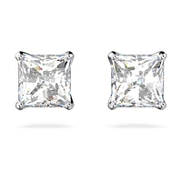 Attract stud earrings, Square cut, White, Rhodium plated by SWAROVSKI