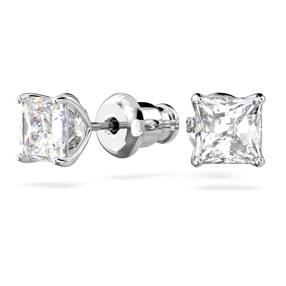 Attract stud earrings, Square cut, White, Rhodium plated by SWAROVSKI