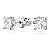 Attract stud earrings, Square cut, White, Rhodium plated by SWAROVSKI