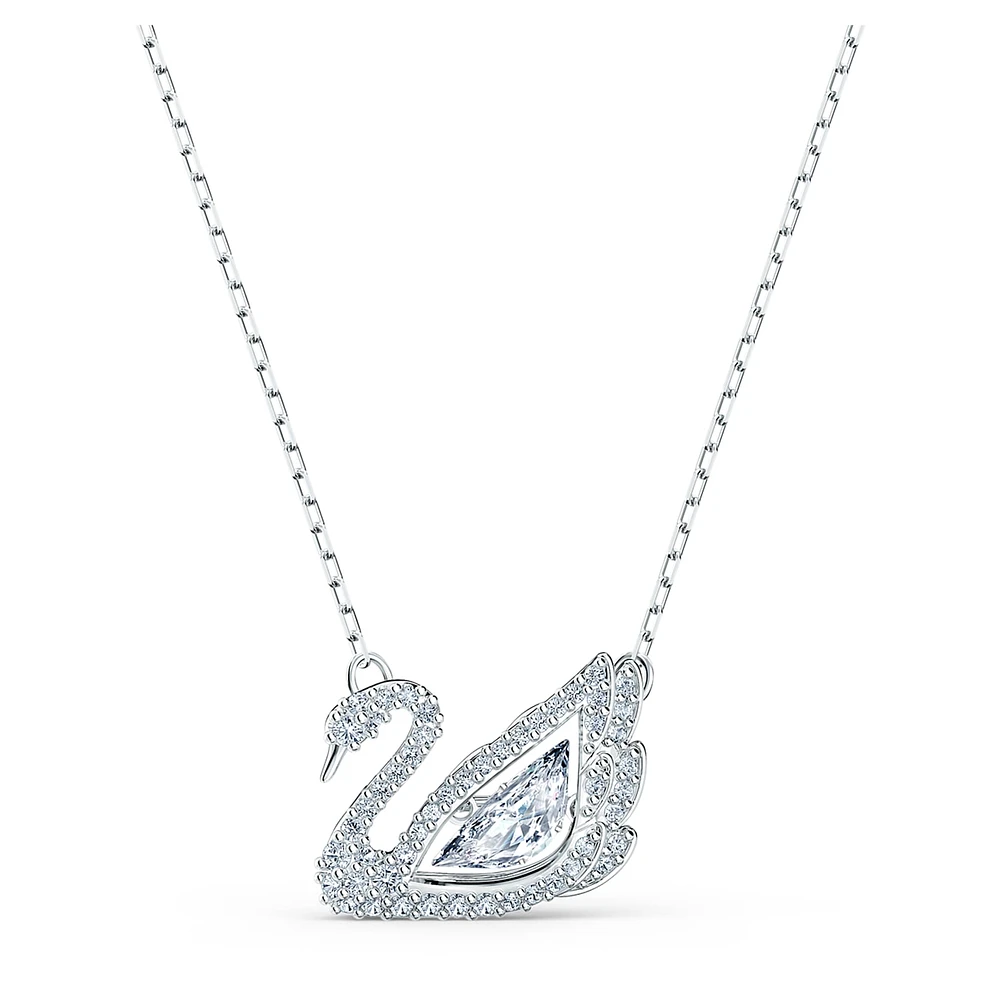 Dancing Swan necklace, Swan, White, Rhodium plated by SWAROVSKI