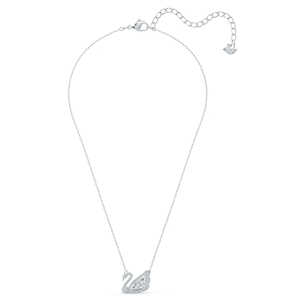 Dancing Swan necklace, Swan, White, Rhodium plated by SWAROVSKI