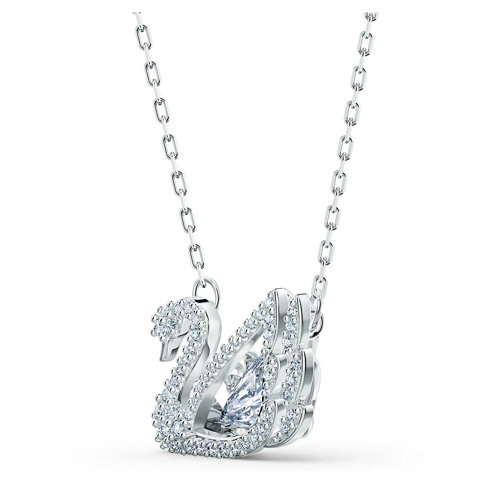 Dancing Swan necklace, Swan, White, Rhodium plated by SWAROVSKI
