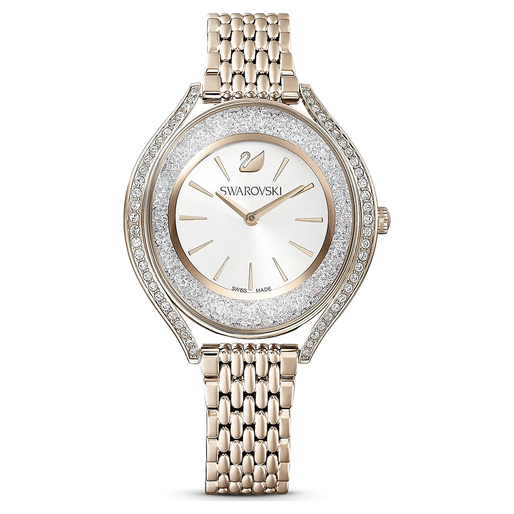 Crystalline Aura watch, Swiss Made, Metal bracelet, Gold tone