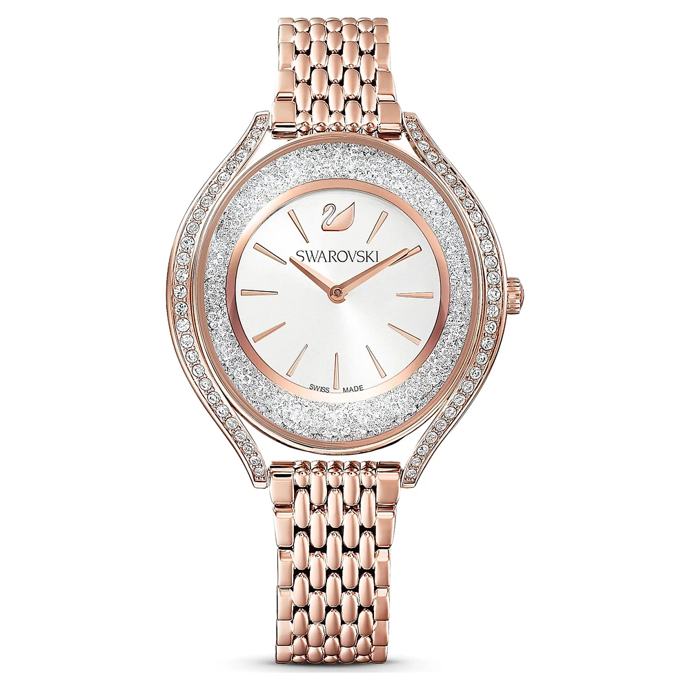 Crystalline aura watch, Swiss Made, Metal bracelet, Rose gold tone, Rose gold-tone finish by SWAROVSKI