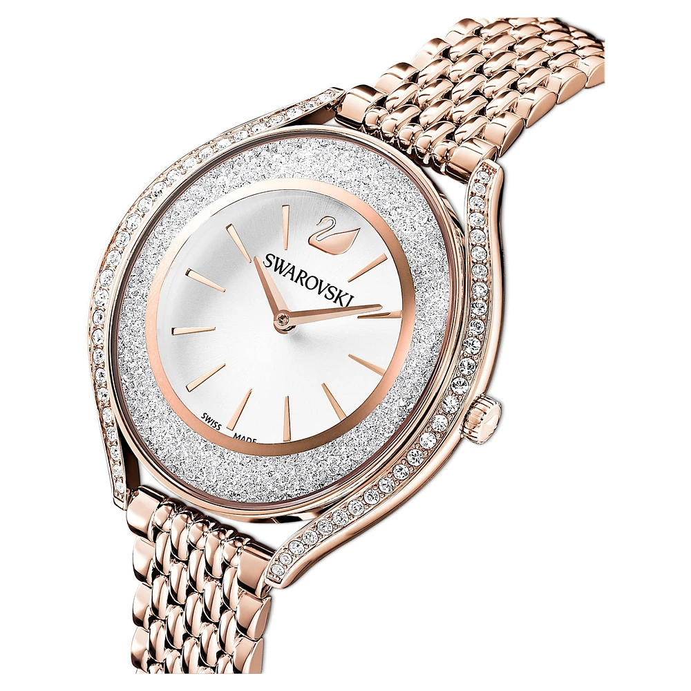Crystalline aura watch, Swiss Made, Metal bracelet, Rose gold tone, Rose gold-tone finish by SWAROVSKI