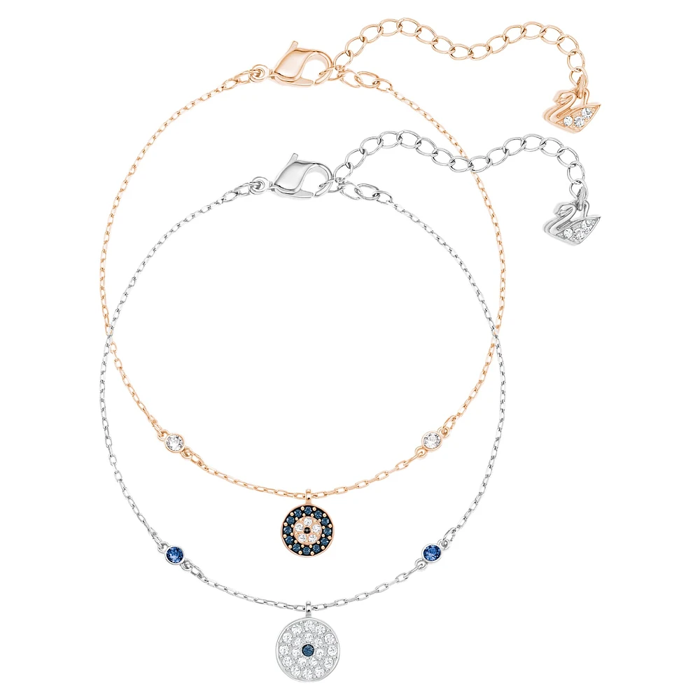 Crystal Wishes bracelet, Set (2), Evil eye, Blue, Mixed metal finish by SWAROVSKI