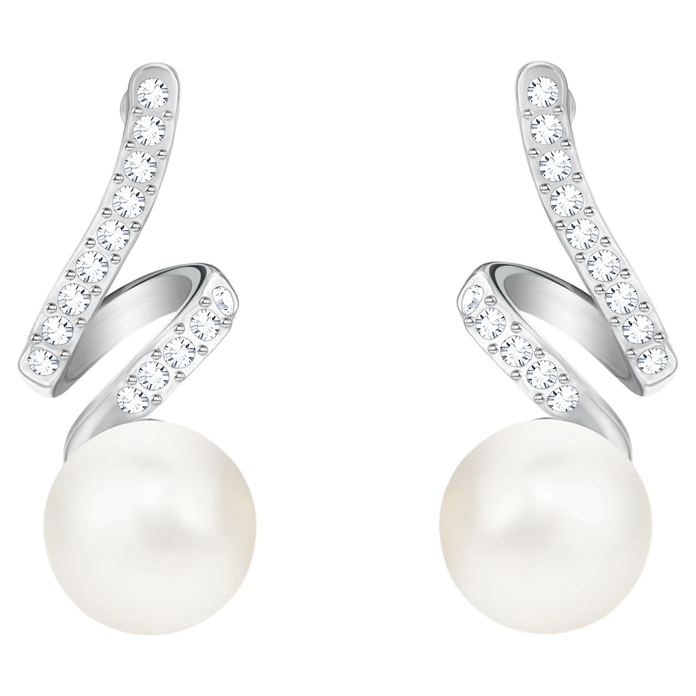 Gabriella drop earrings, White, Rhodium plated by SWAROVSKI