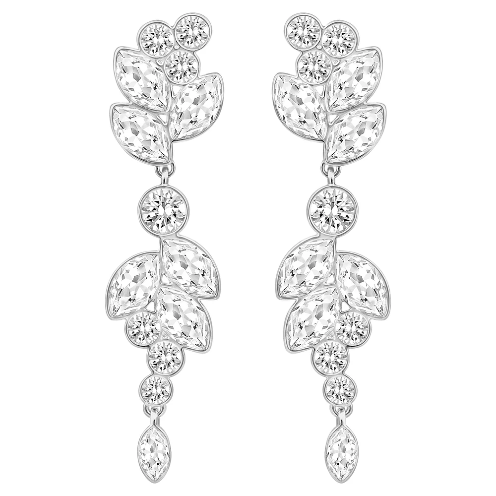 Diapason drop earrings, Mixed cuts, White, Rhodium plated by SWAROVSKI