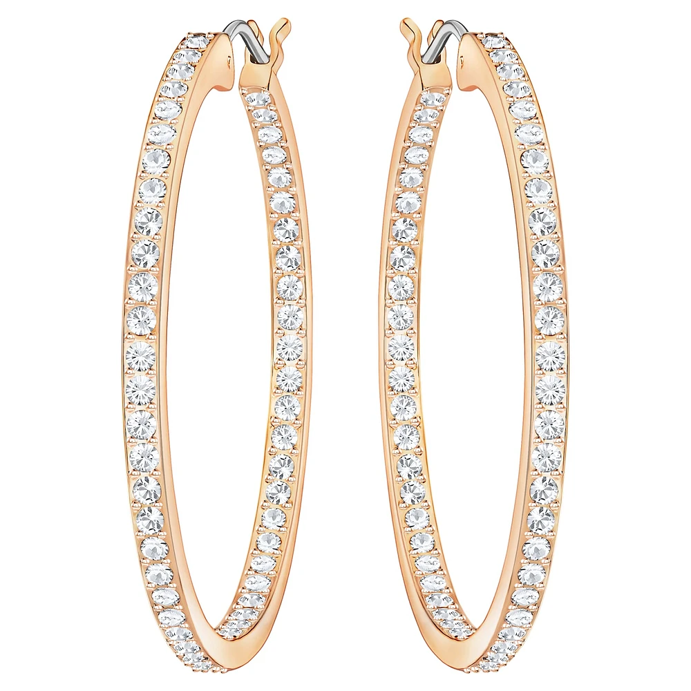 Sommerset hoop earrings, White, Rose gold-tone plated by SWAROVSKI