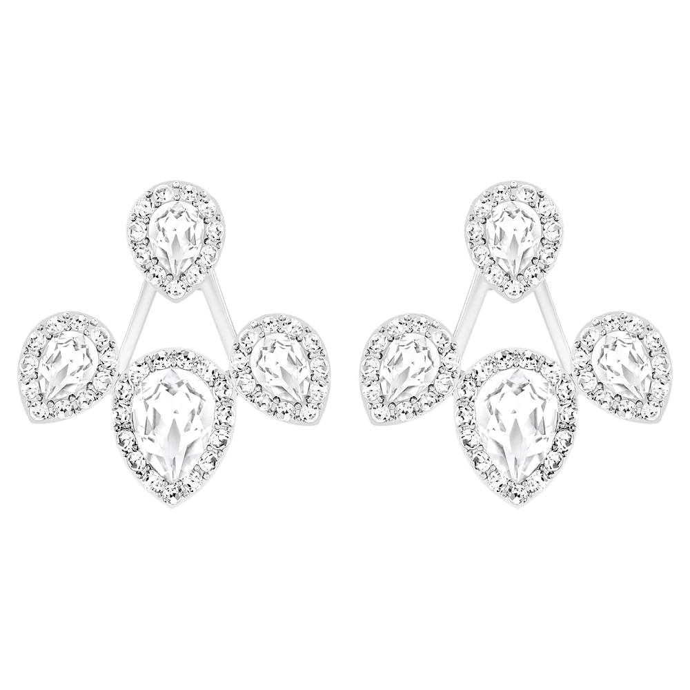 Latisha earring jackets, Pear cut, White, Rhodium plated by SWAROVSKI