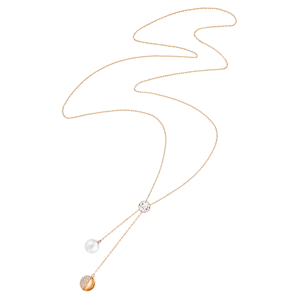 Forward Y necklace, White, Rose gold-tone plated by SWAROVSKI