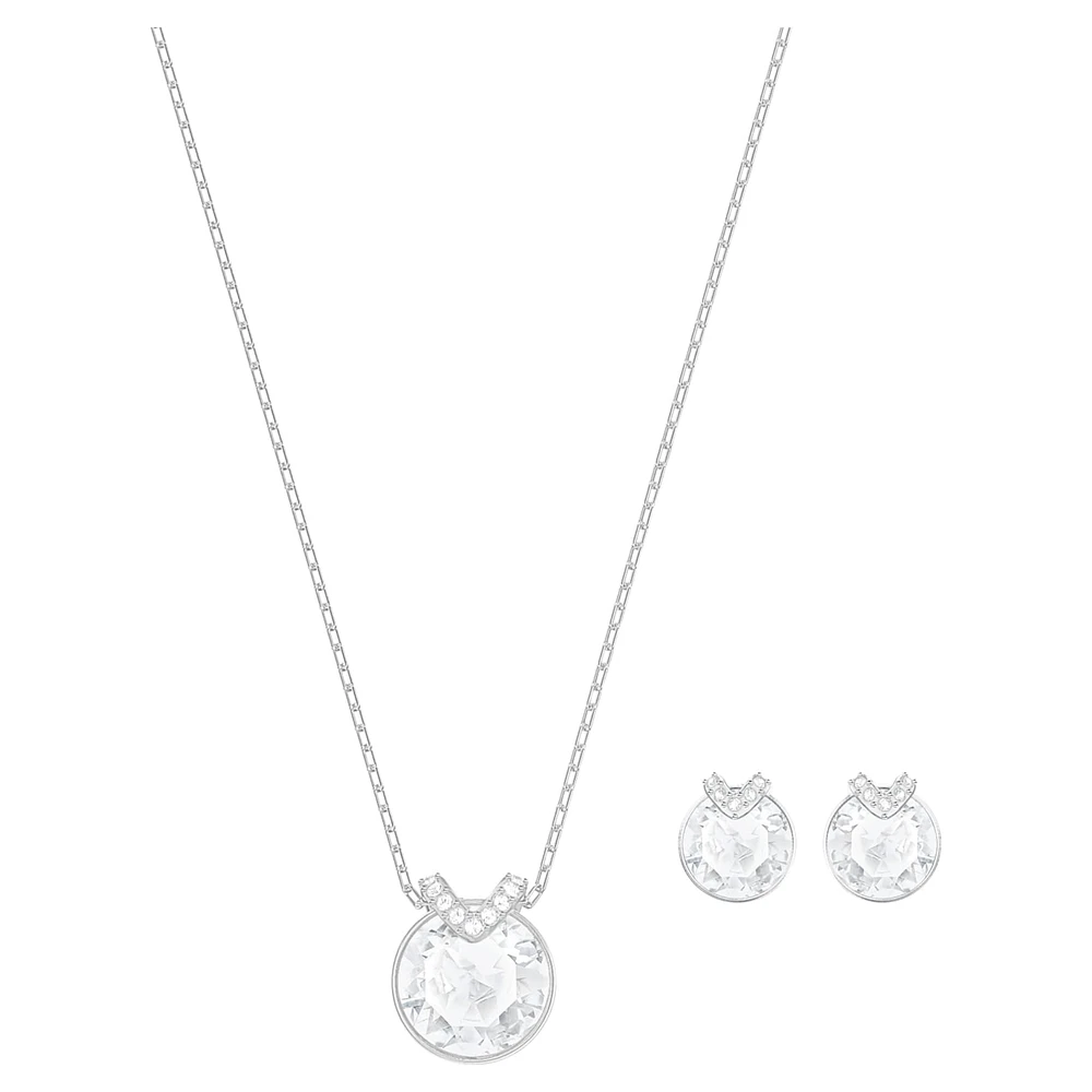 Bella V set, Round cut, White, Rhodium plated by SWAROVSKI