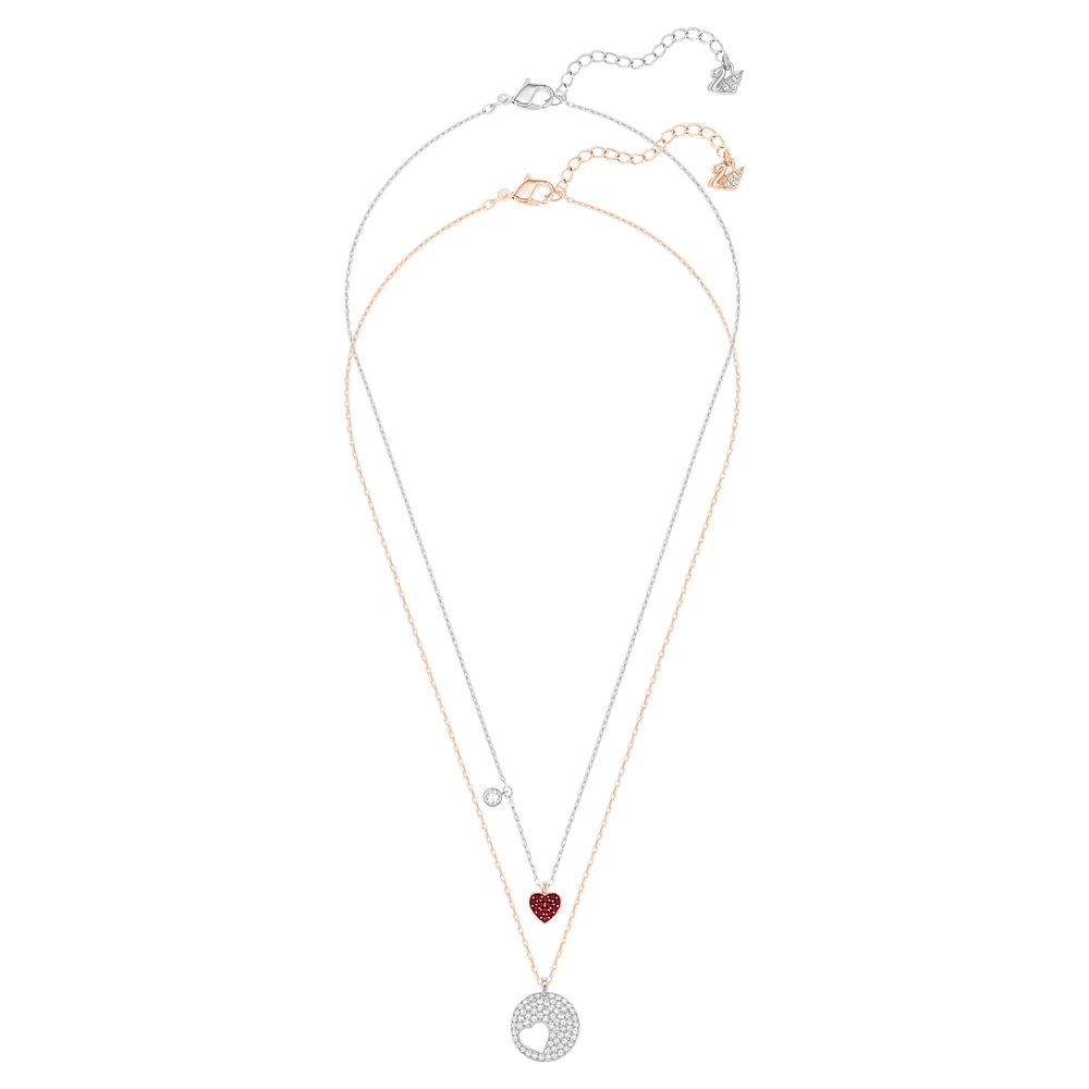 Crystal Wishes pendant, Set (2), Heart, Red, Mixed metal finish by SWAROVSKI