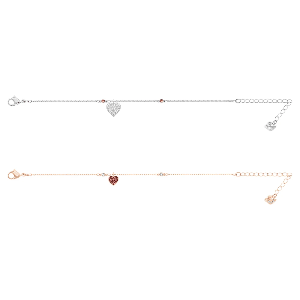 Crystal Wishes bracelet, Set (2), Heart, Red, Mixed metal finish by SWAROVSKI
