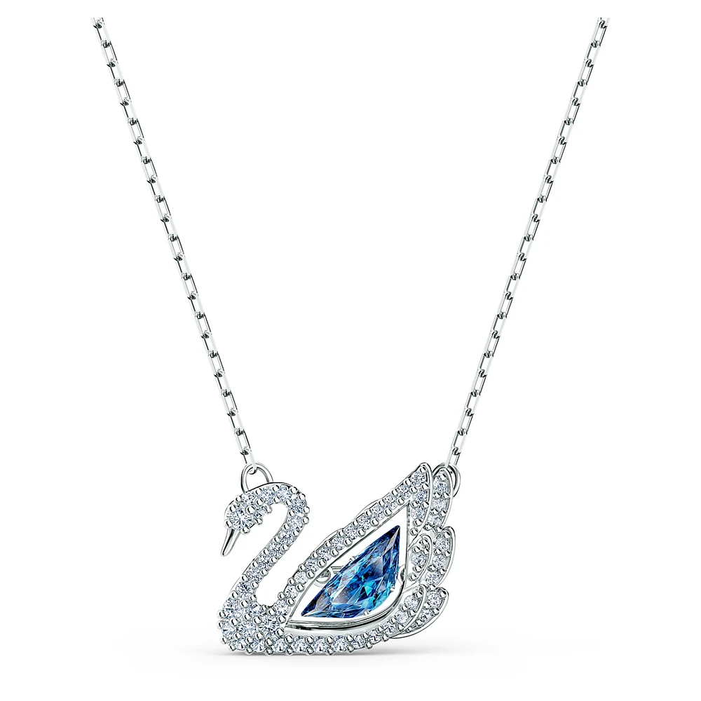 Dancing Swan necklace, Swan, Blue, Rhodium plated by SWAROVSKI