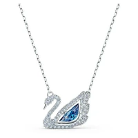 Dancing Swan necklace, Swan, Blue, Rhodium plated by SWAROVSKI