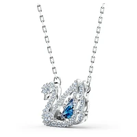 Dancing Swan necklace, Swan, Blue, Rhodium plated by SWAROVSKI