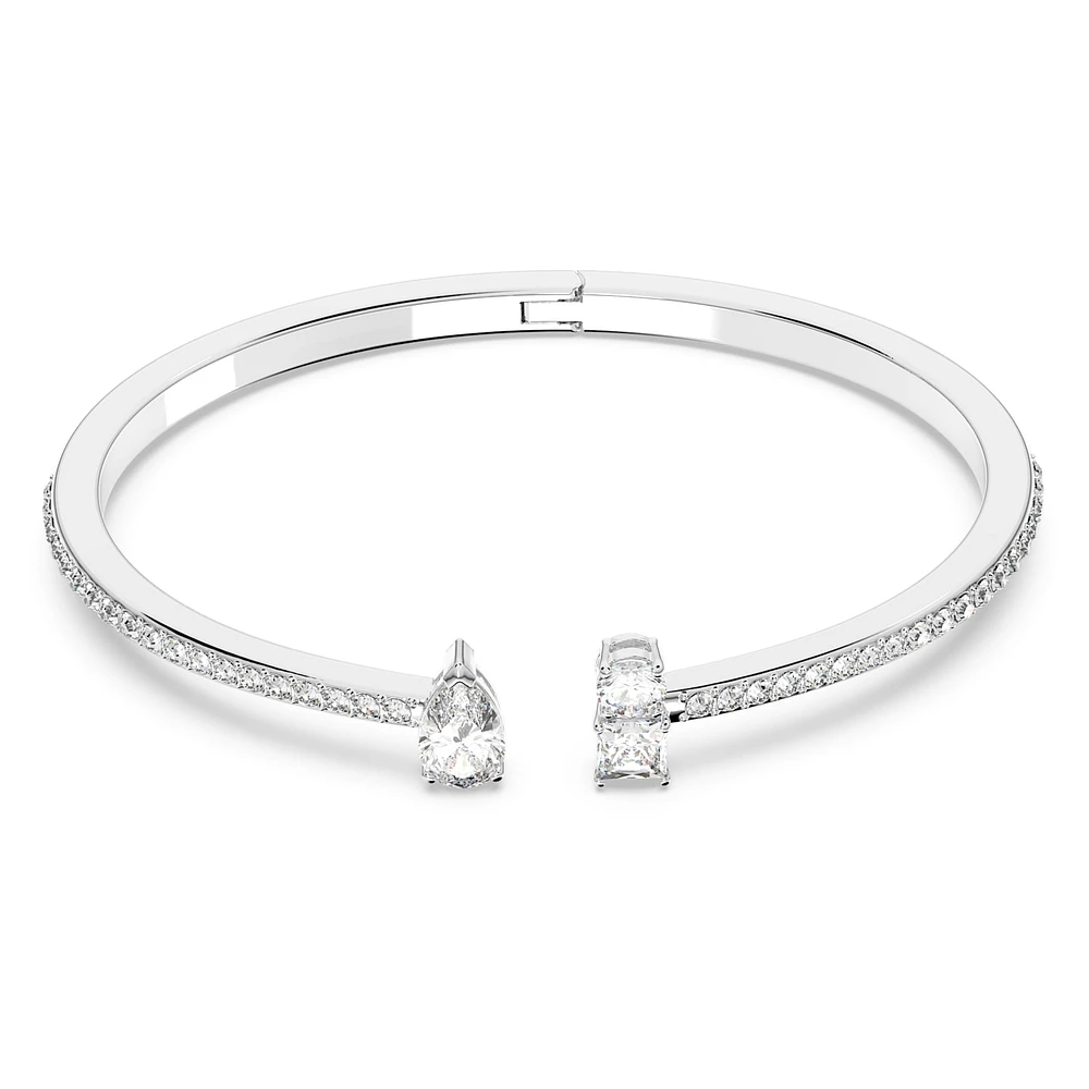 Mesmera Attract cuff, Mixed cuts, White, Rhodium plated by SWAROVSKI
