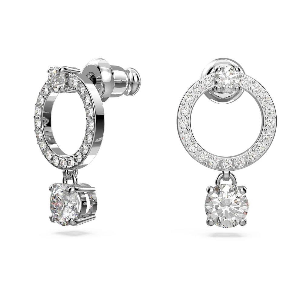 Attract hoop earrings, Round cut, White, Rhodium plated by SWAROVSKI