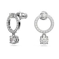 Attract hoop earrings, Round cut, White, Rhodium plated by SWAROVSKI