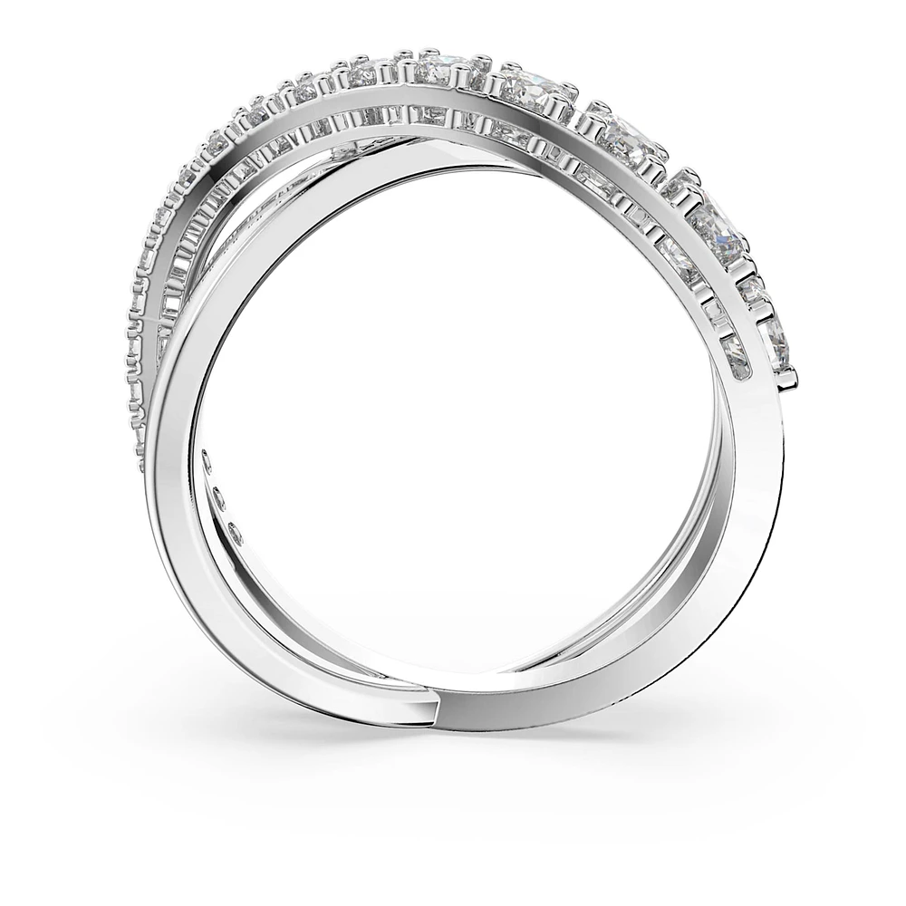Twist ring, Round cut, White, Rhodium plated by SWAROVSKI