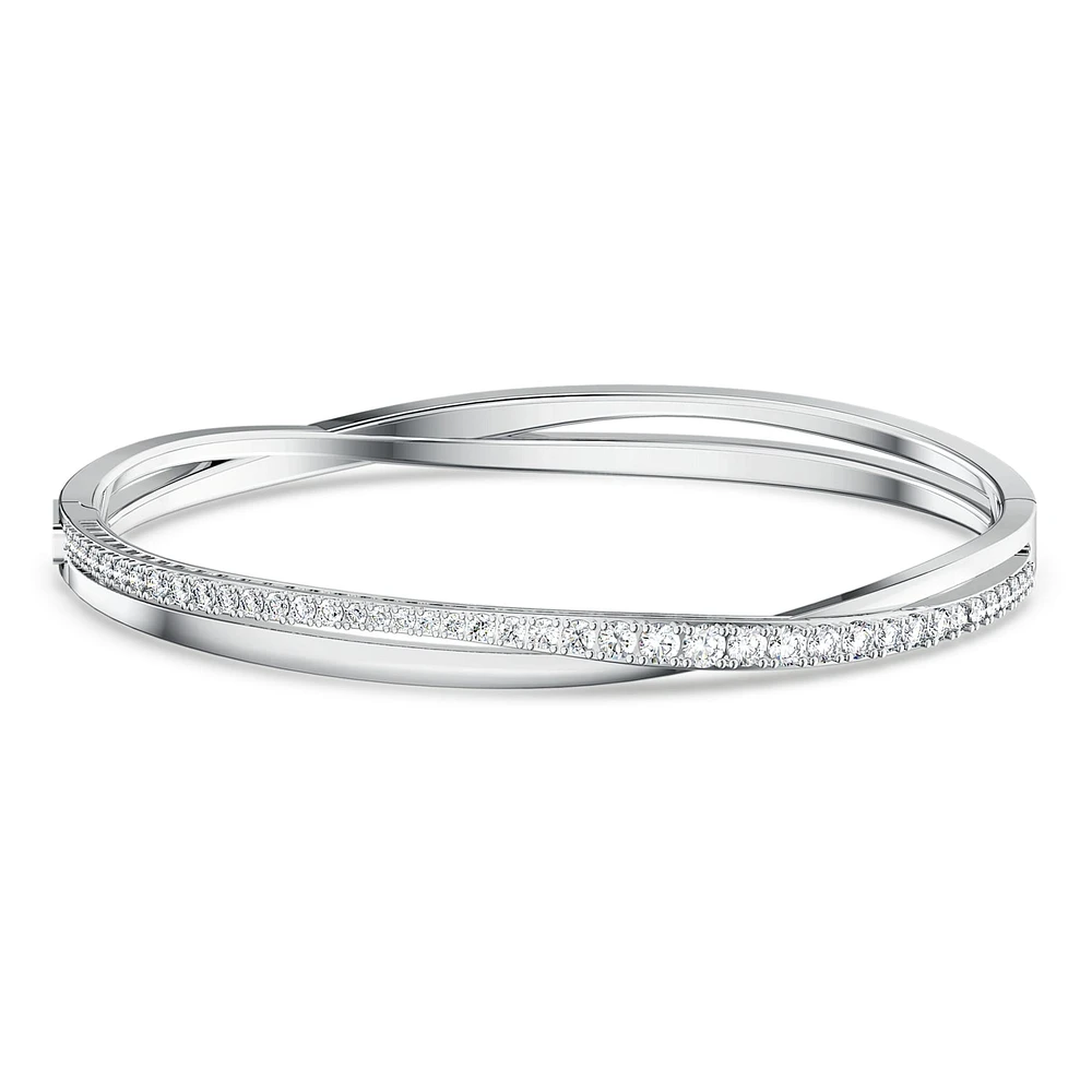 Twist bangle, White, Rhodium plated by SWAROVSKI