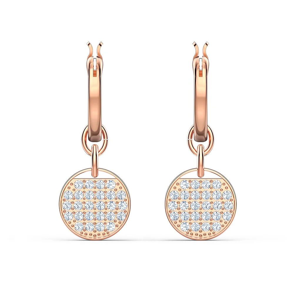 Ginger drop earrings, White, Rose gold-tone plated by SWAROVSKI