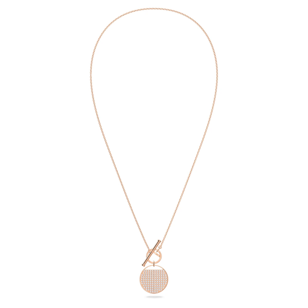 Ginger T Bar necklace, White, Rose gold-tone plated by SWAROVSKI