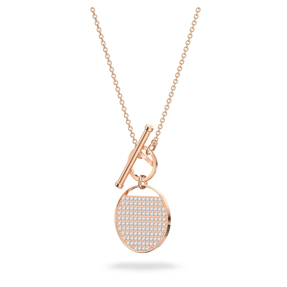 Ginger T Bar necklace, White, Rose gold-tone plated by SWAROVSKI