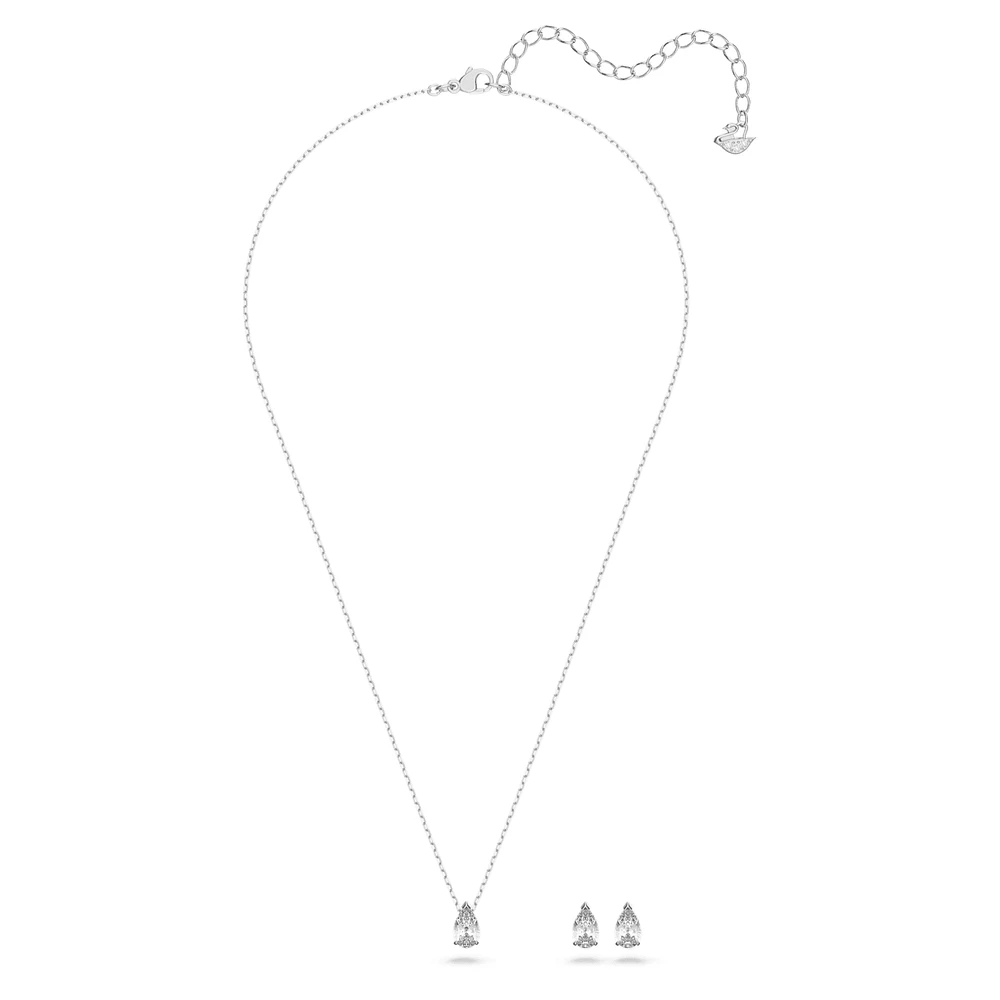 Attract set, Pear cut, White, Rhodium plated by SWAROVSKI