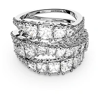 Twist Wrap ring, Mixed cuts, White, Rhodium plated by SWAROVSKI
