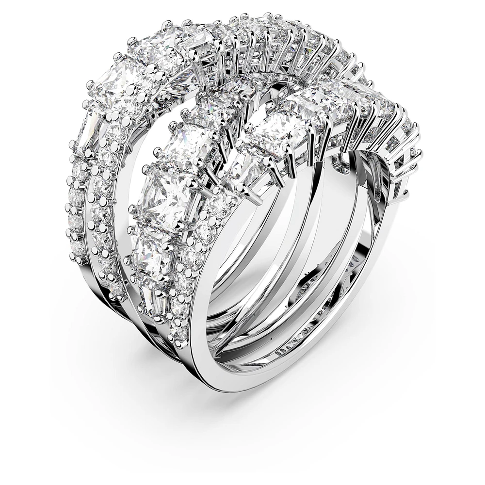 Twist Wrap ring, Mixed cuts, White, Rhodium plated by SWAROVSKI