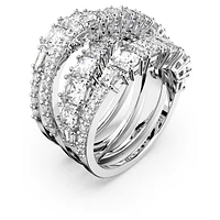 Twist Wrap ring, Mixed cuts, White, Rhodium plated by SWAROVSKI