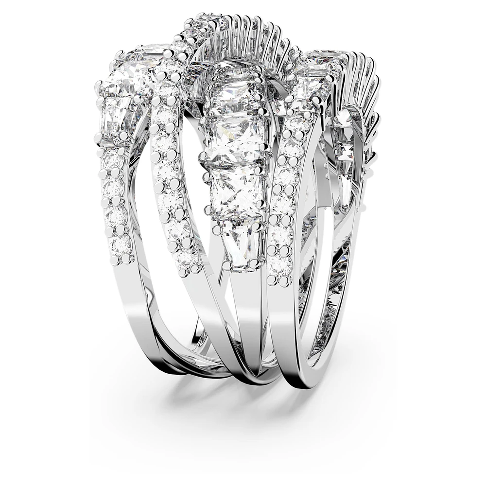 Twist Wrap ring, Mixed cuts, White, Rhodium plated by SWAROVSKI