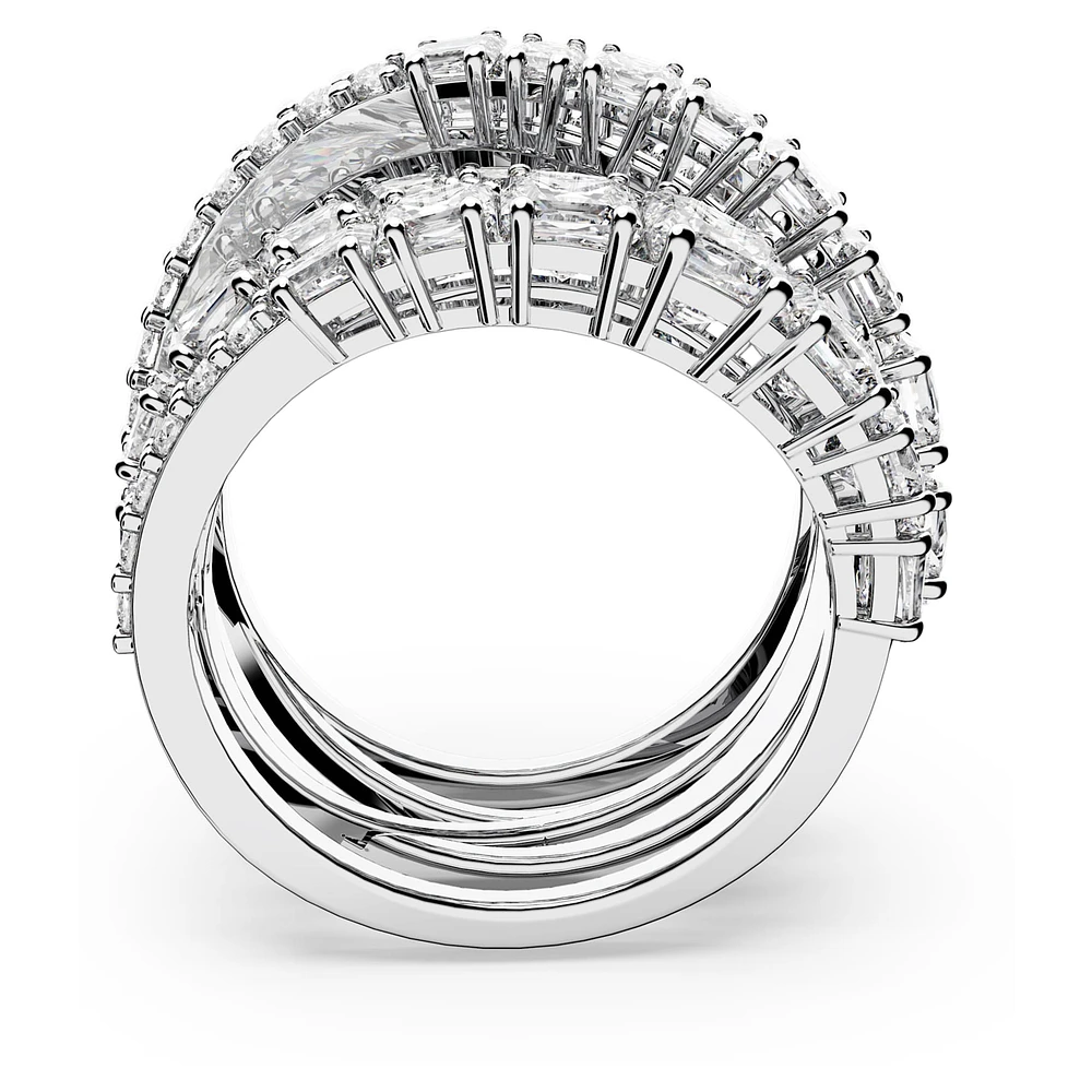 Twist Wrap ring, Mixed cuts, White, Rhodium plated by SWAROVSKI