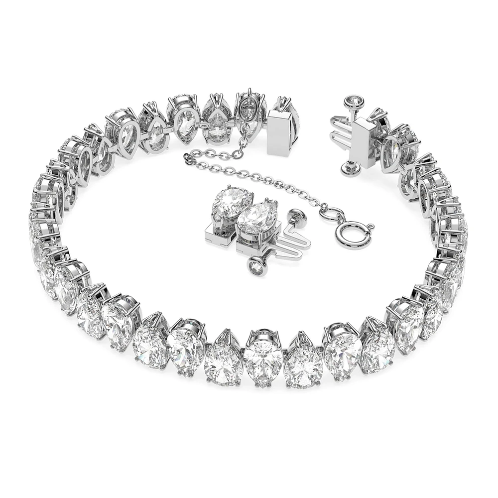 Millenia Tennis bracelet, Pear cut, White, Rhodium plated by SWAROVSKI