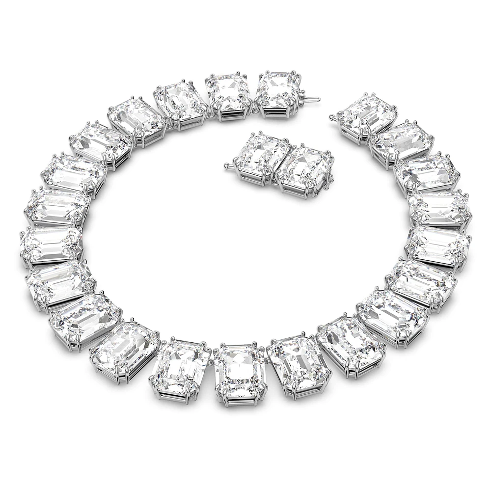 Millenia Tennis necklace, Oversized crystals, Octagon cut, White, Rhodium plated by SWAROVSKI