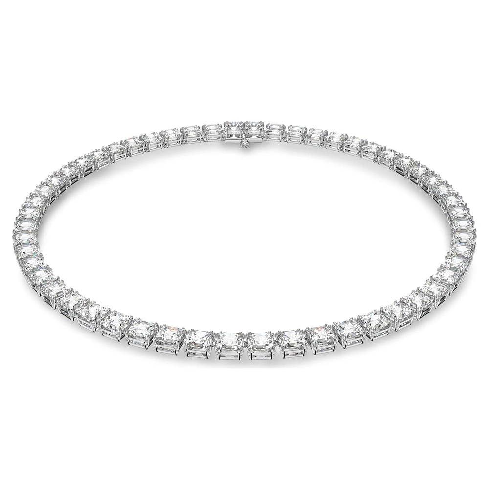 Millenia Tennis necklace, Square cut, White, Rhodium plated by SWAROVSKI