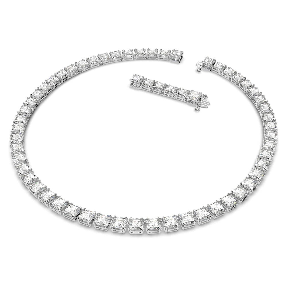 Millenia Tennis necklace, Square cut, White, Rhodium plated by SWAROVSKI