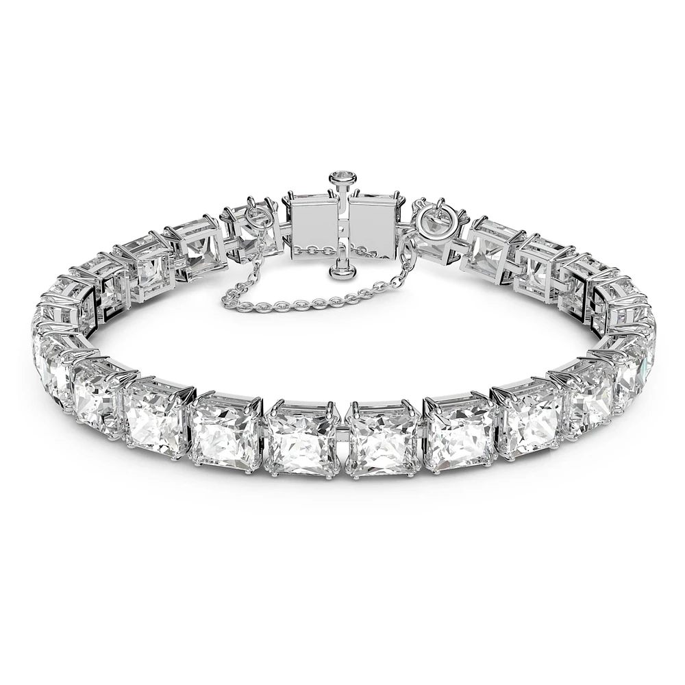 Millenia bracelet, Square cut, Small, White, Rhodium plated by SWAROVSKI