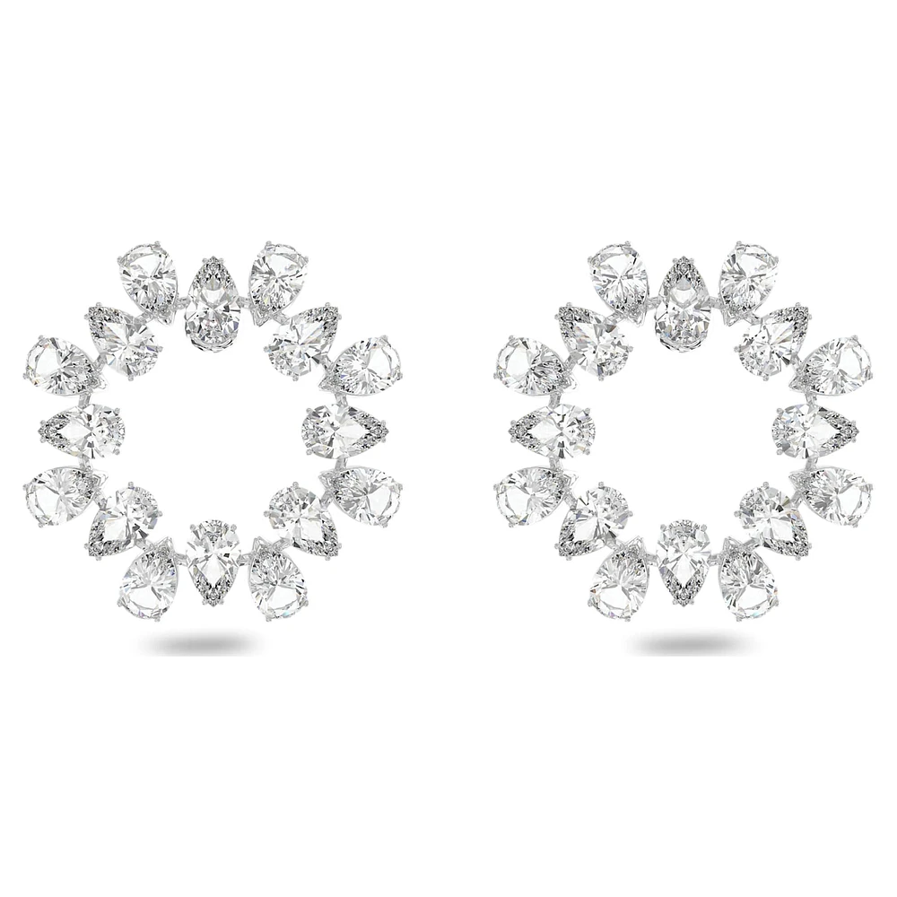 Millenia hoop earrings, Pear cut, White, Rhodium plated by SWAROVSKI