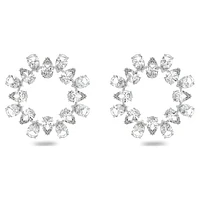 Millenia hoop earrings, Pear cut, White, Rhodium plated by SWAROVSKI