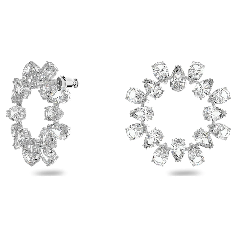 Millenia hoop earrings, Pear cut, White, Rhodium plated by SWAROVSKI