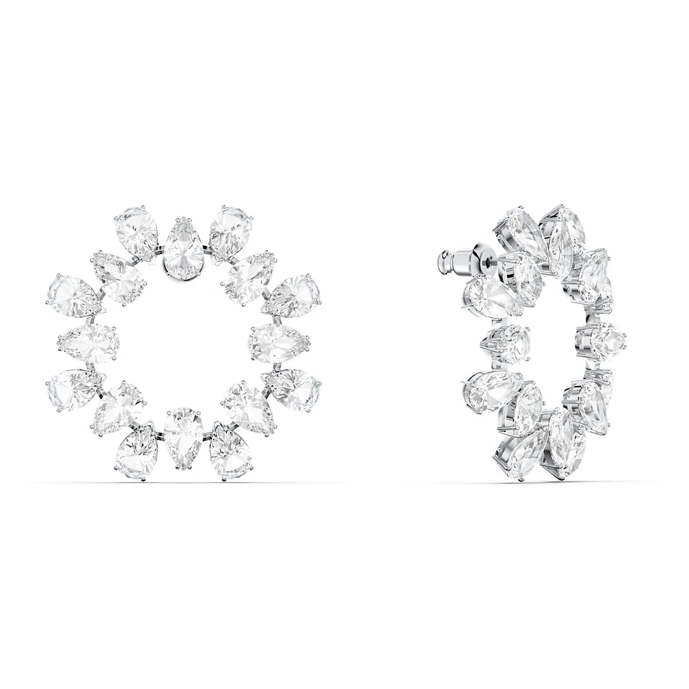 Millenia hoop earrings, Pear cut, White, Rhodium plated by SWAROVSKI
