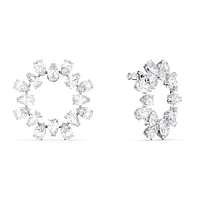 Millenia hoop earrings, Pear cut, White, Rhodium plated by SWAROVSKI