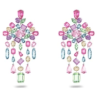 Gema clip earrings, Mixed cuts, Chandelier, Extra long, Multicoloured, Rhodium plated by SWAROVSKI