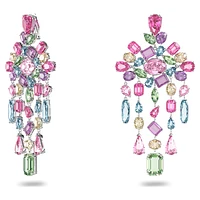 Gema clip earrings, Mixed cuts, Chandelier, Extra long, Multicoloured, Rhodium plated by SWAROVSKI