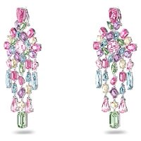 Gema clip earrings, Mixed cuts, Chandelier, Extra long, Multicoloured, Rhodium plated by SWAROVSKI