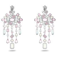 Gema clip earrings, Mixed cuts, Chandelier, Extra long, Multicoloured, Rhodium plated by SWAROVSKI
